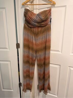 Metallic Multicolor Pleated Strapless Jumpsuit - Women